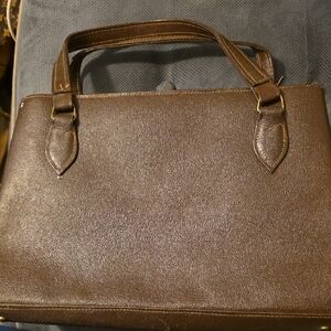 VINTAGE CLASSIC BROWN LEATHER TOTE HANDBAG
